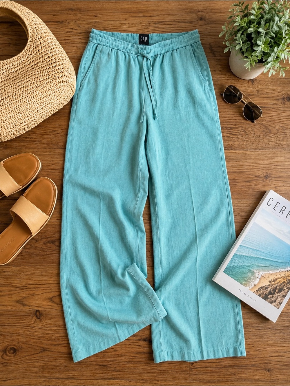 GAP Wide-Leg Linen blend Drawstring Pants